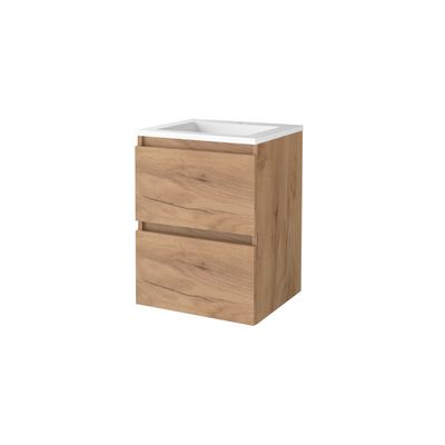 Badmeubelset Aquasplash Salt 50x46 cm Greeploos 2 Lades Met Wastafel Acryl 1 Kraangat Whisky Oak Aquasplash