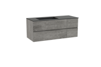 Storke Edge zwevend badmeubel 130 x 52 cm beton donkergrijs met Scuro asymmetrisch linkse wastafel in kwarts