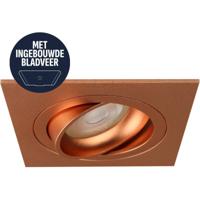 Spot Armatuur GU10 - Pragmi Circuit - GU10 Inbouwspot met Bladveren - Vierkant - Kantelbaar - Koper - Aluminium - 92mm