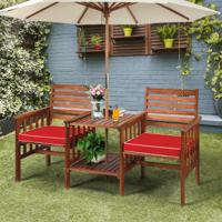 Tuinbank Hout met Dubbele Zitting en Bijzettafel Houten Bank tot 350 kg Zitbank Incl. Kussen & Parasolgat Acaciahout Kwaliteit Wit/Rood Tuinbank Hout met Dubbele Zitting en Bijzettafel Houten Bank tot 350 kg Zitbank Incl. Kussen & Parasolgat Acaciahout Kwaliteit Wit/Rood