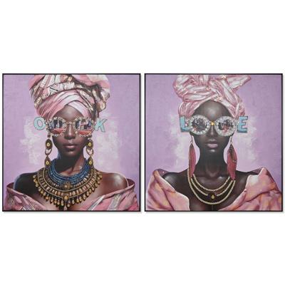Schilderij Home ESPRIT Mauve Modern Afrikaanse 102 x 4,5 x 102 cm (2 Stuks)