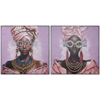 Schilderij Home ESPRIT Mauve Modern Afrikaanse 102 x 4,5 x 102 cm (2 Stuks)