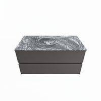 MONDIAZ VICA-DLUX 100cm badmeubel onderkast Dark grey 2 lades. Inbouw wastafel CLOUD links zonder kraangat, kleur Lava.