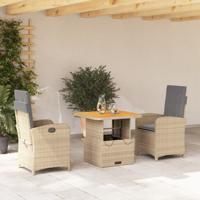 3-delige Tuinset met kussens poly rattan beige