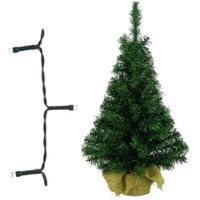 Volle kerstboom/kunstboom 75 cm inclusief warm witte verlichting op batterij - thumbnail