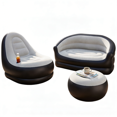 Opblaasbare Eenpersoonsbank + Tweepersoonsbankstel Opblaasbare Fauteuil Opblaasbare Bank Grijs