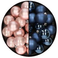 32x stuks kunststof kerstballen mix van lichtroze en donkerblauw 4 cm   -