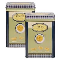 Pasta / spaghetti bewaarblik Nostagia - 2x - blauw - metaal - Italiaans - 13 x 9 x 18 cm