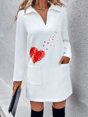 Heart/Cordate Shawl Collar Casual tunic Dress