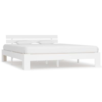 Bedframe met hoofdbord massief grenenhout wit 180x200 cm