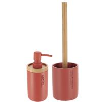 Tendance Badkamer accessoires set 2-delig - Polyresin/bamboe - terracotta - robuust - matte coating - thumbnail