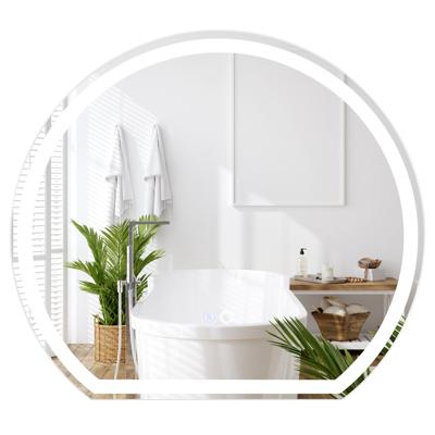60 x 54 cm LED Badkamerspiegel Ronde Wandspiegel met 3-Kleurendimbare Verlichting Aanraakschakelaar Anticondens en Geheugenfunctie