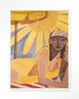Urban Cotton Wandkleed 'Sunflower Sun' 110 x 145cm in Floating Frame - off white