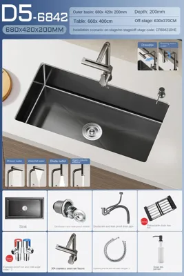 Luxe Waterval Keukenspoelbak - Zwart RVS | Enkelbak | Onderbouw | Inclusief Kraan & Zeepdispenser