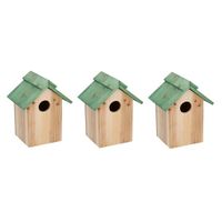 3x Houten vogelhuisje/nestkastje met groen dak 24 cm - thumbnail