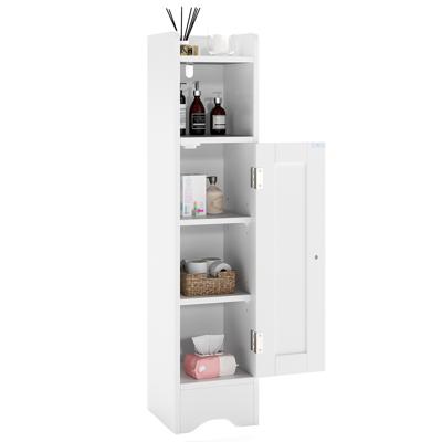 Smalle Toiletkast met Open Vak en 2 Verstelbare Planken Badkamerkast Wit