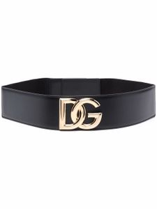 Dolce & Gabbana ceinture en cuir à plaque logo - Noir