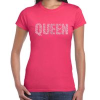 Glitter Queen t-shirt roze rhinestones steentjes voor dames - Glitter shirt/ outfit