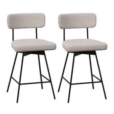 Set van 2 Barkrukken Draaibaar Barstoel Bekleed met Rugleuning 63,5 cm Zithoogte Keukenstoel met Metalen Frame Moderne Barkruk