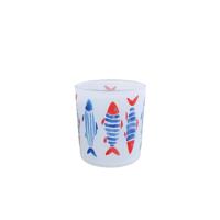 Theelichthouder Fish S blauw/rood glas