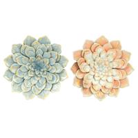 Wanddecoratie DKD Home Decor 61 x 8 x 61 cm Bloem Blauw Oranje Shabby Chic (2 Stuks)