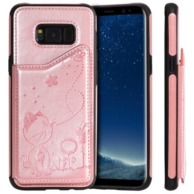 Voor Galaxy S8 plus Kat Bee reliëf patroon schokbestendige beschermende case met kaartsleuven & fotolijstjes (Rose goud)