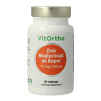 VitOrtho Zink bisglycinaat 15mg en koper 250mcg 60 Vegetarische capsules