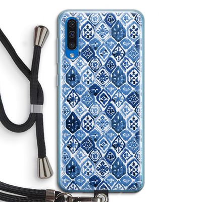 Blauw motief: Samsung Galaxy A50 Transparant Hoesje met koord