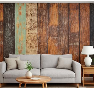 Houten gekleurde planken foto behang woonkamer