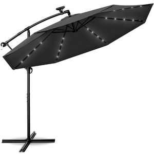 Tillvex - Parasol LED Solar Ø 3m, Antraciet vrijdragende parasol balkon tuinparasol slinger aluminium