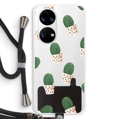 Cactusprint roze: Huawei P50 Transparant Hoesje met koord