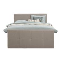Leen Bakker - Boxspring Met Voetbord Liv Geblokt - 140x200 Cm - Ronde Poot - Stof - Beige