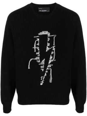 Neil Barrett pull en maille torsadée à motif brodé - Noir