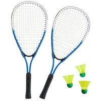 Sterke badminton set blauw/wit met 3 shuttles en opbergtas   -