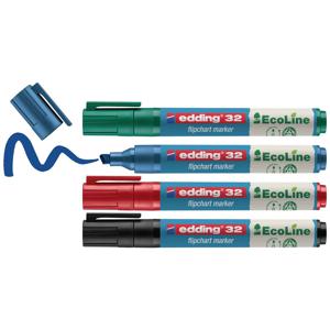 Edding 4-32-4 Flipchartmarker 32 EcoLine Beitelpunt 1 - 5 mm Zwart, Rood, Blauw, Groen 4 stuk(s)