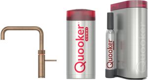 Quooker Fusion Square messing patina met COMBI+ boiler en CUBE reservoir 5-in-1 kokend water kraan