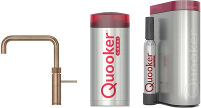 Quooker Fusion Square messing patina met COMBI+ boiler en CUBE reservoir 5-in-1 kokend water kraan
