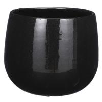 Mica Decorations Plantenpot/bloempot - keramiek - zwart - licht gevlekt - D18 x H16 cm