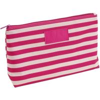 Toilettas - roze/wit - 28 x 18 cm - polyester - make-up tas - reistas