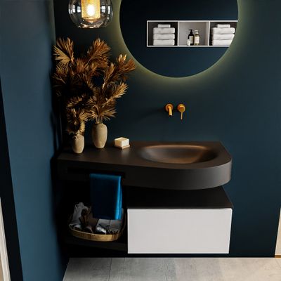 MONDIAZ RIVA 100cm badmeubel onderkast / planchet kleur Talc met 1 lade. Wastafel DULCET rechts 0 kraangaten kleur Urban. MONDIAZ RIVA 100cm badmeubel onderkast / planchet kleur Talc met 1 lade. Wastafel DULCET rechts 0 kraangaten kleur Urban.