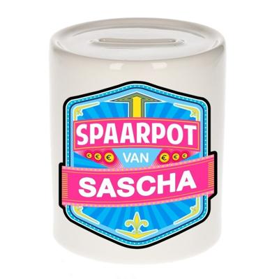 Kinder spaarpot met naam - Sascha - keramiek - met dop - wit - Sparen - Spaargeld van Sascha