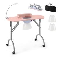 Opvouwbare Manicure Tafel met Elektrische Stofzuiger Draagbare Cosmetica Tafel met Buigbare LED-tafellamp in Roze