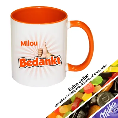 Bedankt mok met naam (oranje)