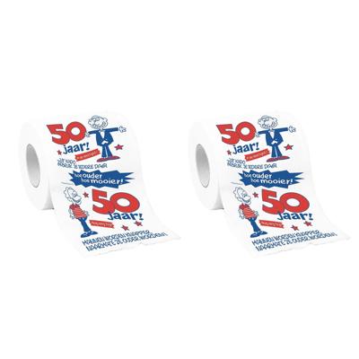 Rol Toiletpapier voor 50 jaar man - Set van 2x stuks - met grappige tekst - 50e verjaardag funcadeau
