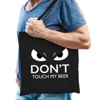 Dont touch bier cadeau katoenen tas zwart voor volwassenen - thumbnail