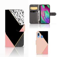 Samsung Galaxy A40 | Book Case | Zwart Roze Vormen | Portemonnee hoesje