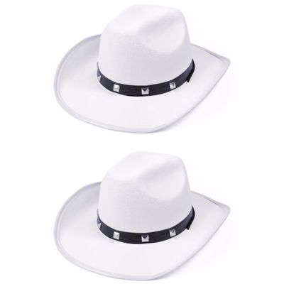 2x stuks witte cowboy verkleed hoed met studs