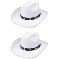 2x stuks witte cowboy verkleed hoed met studs - thumbnail