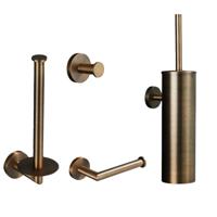 Toilet accesoire set SaniClear Antique | Wandmontage | 4-delig | Messing | Rond | Verouderd messing