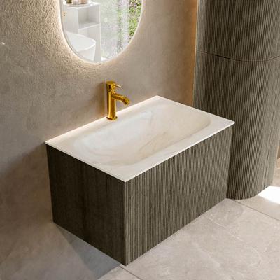 Badmeubel Mondiaz Kurve-Dlux | 70 cm cm | Meubelkleur Shadow | Wastafelkleur Ostra | Solid surface | Wasbak midden spoelbak | 1 kraangat